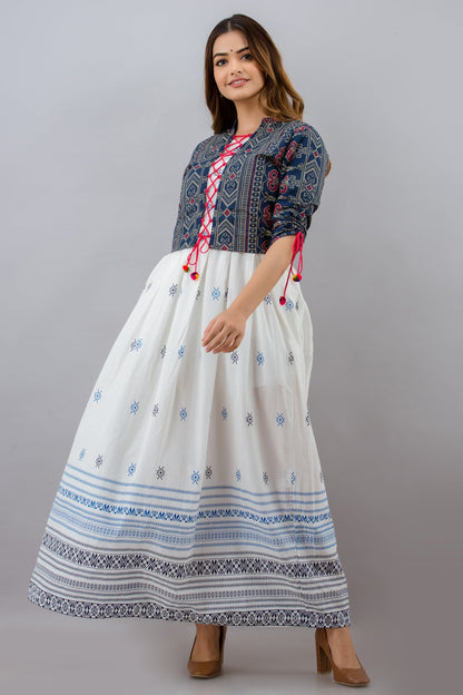 Anam jaipuri Cotton Printed Jacketed Anarkali Kurta