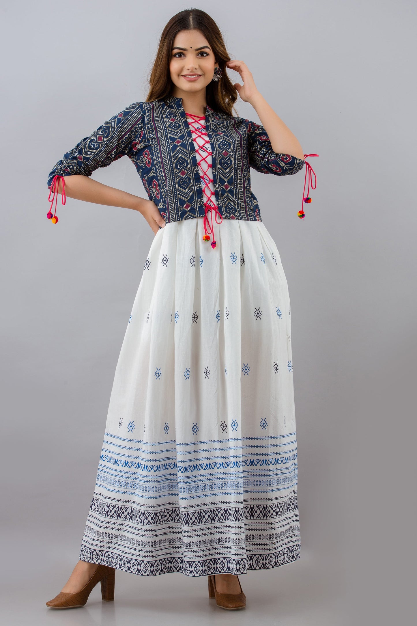 Anam jaipuri Cotton Printed Jacketed Anarkali Kurta