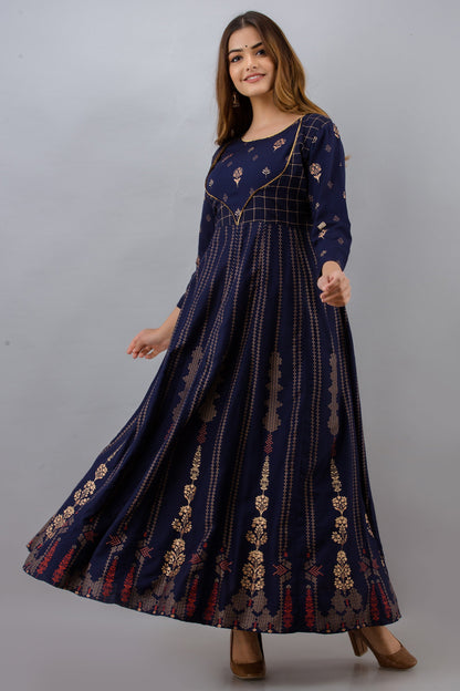 Anam jaipuri Blue Anarkali Flared Festive Long Kurta