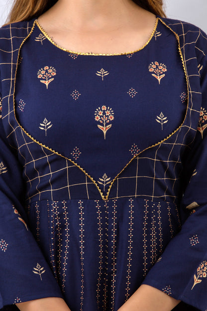 Anam jaipuri Blue Anarkali Flared Festive Long Kurta