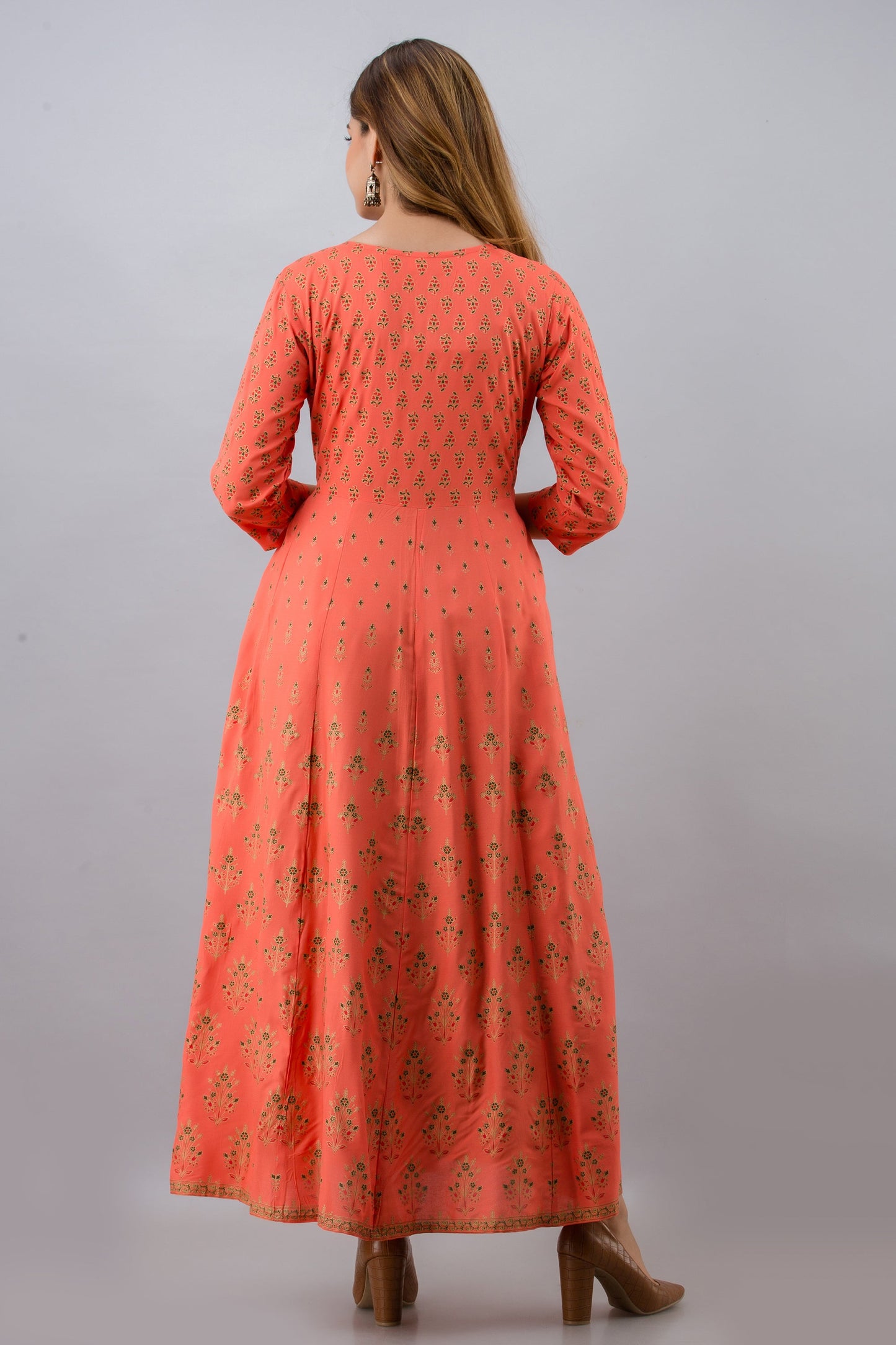 Anam jaipuri Gold Printed Anarkali Flared Kurta In Pink