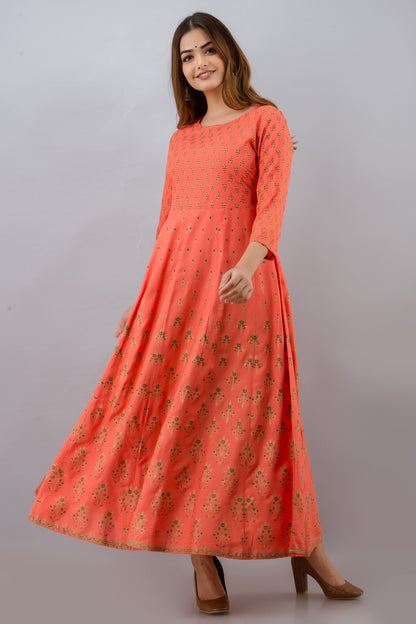 Anam jaipuri Gold Printed Anarkali Flared Kurta In Pink