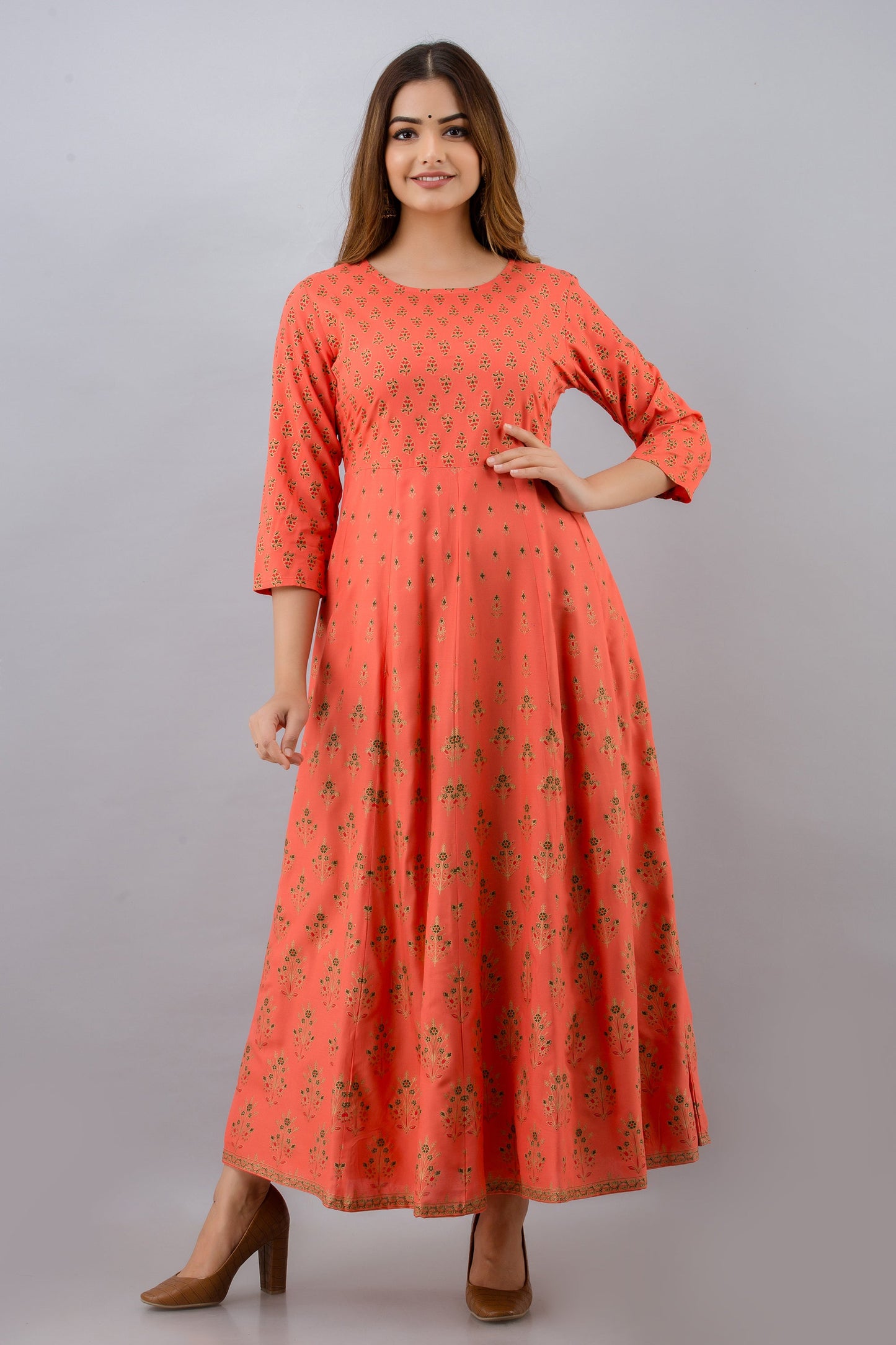 Anam jaipuri Gold Printed Anarkali Flared Kurta In Pink