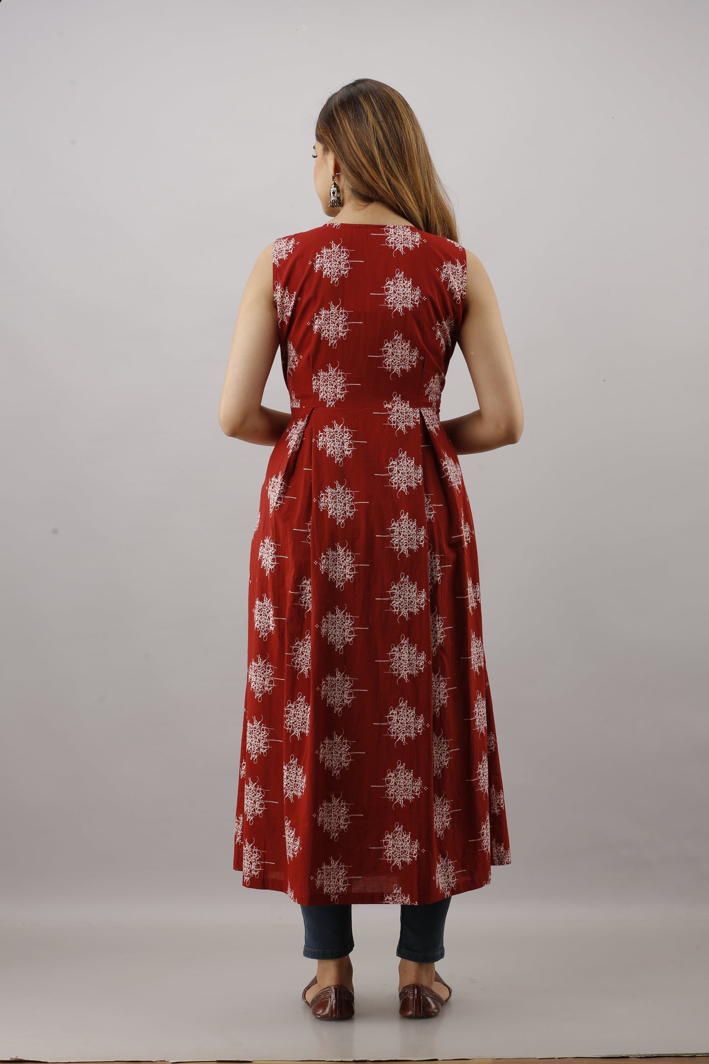 Anam jaipuri Printed Front-slit Kurta in Maroon