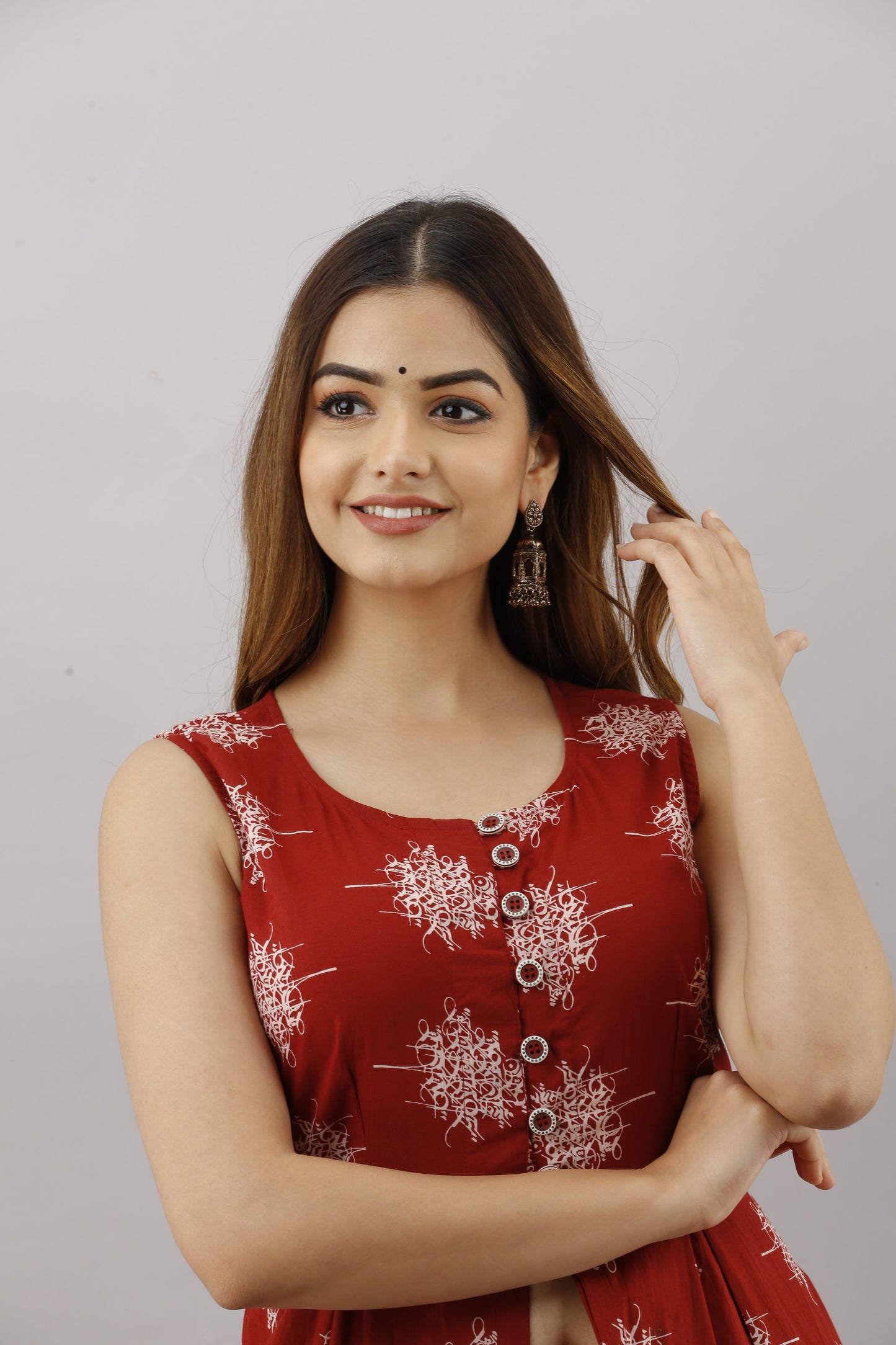 Anam jaipuri Printed Front-slit Kurta in Maroon