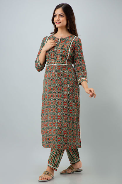 Printed Straight Kurta With Pant & Dupatta Set