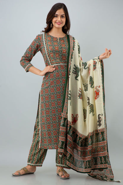 Printed Straight Kurta With Pant & Dupatta Set