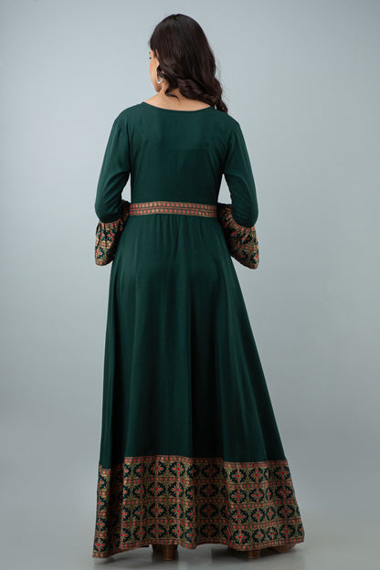 Anam jaipuri  Green Open Front Party Wear Long Flared Kurta