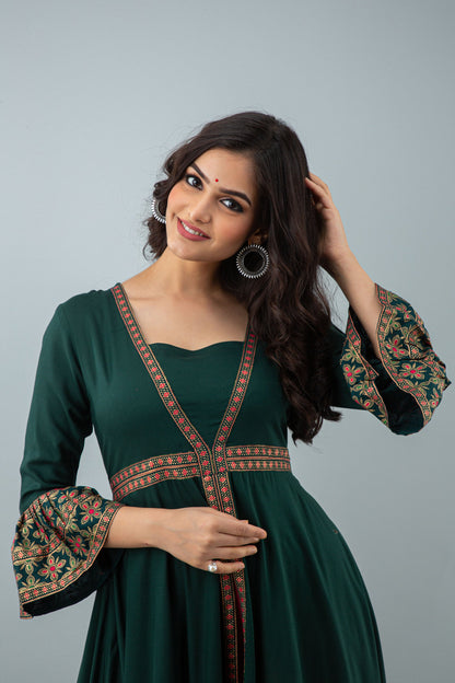 Anam jaipuri  Green Open Front Party Wear Long Flared Kurta