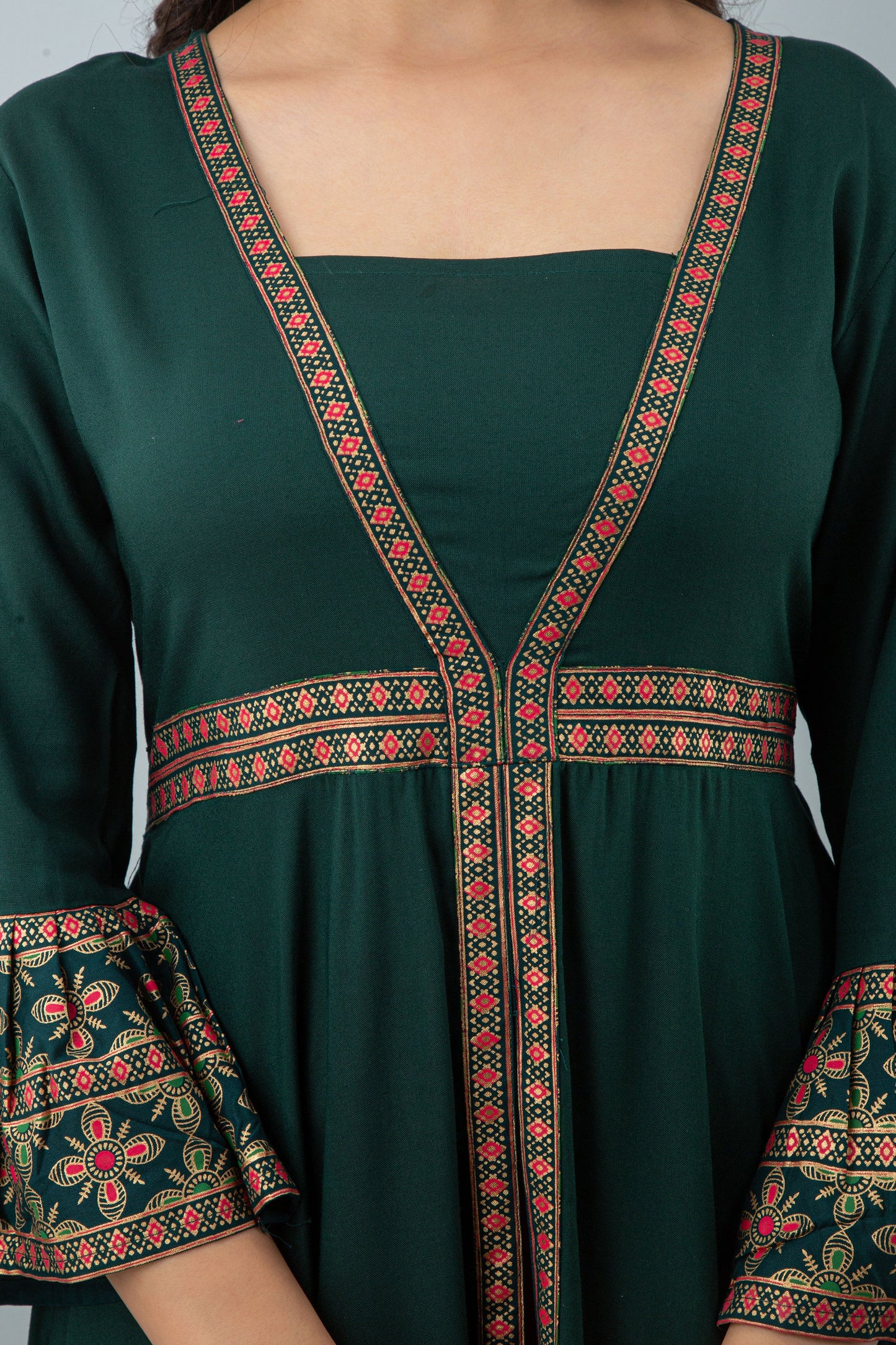 Anam jaipuri  Green Open Front Party Wear Long Flared Kurta