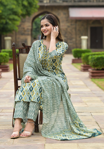 Anam Ethnic Set Women  Printed Straight Kurta and Pant set with Dupatta