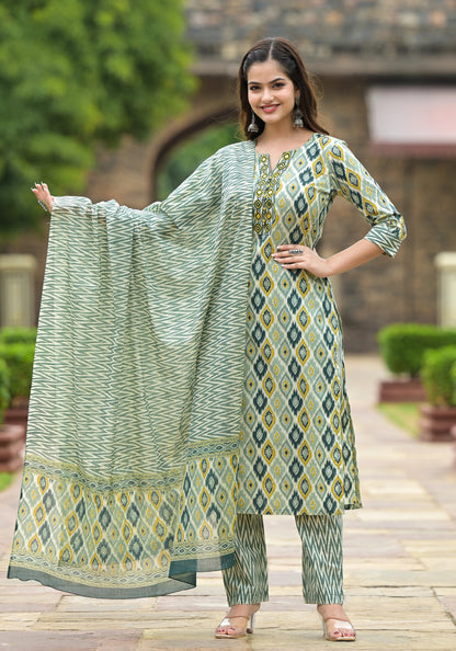 Anam Ethnic Set Women  Printed Straight Kurta and Pant set with Dupatta