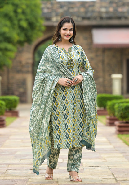 Anam Ethnic Set Women  Printed Straight Kurta and Pant set with Dupatta