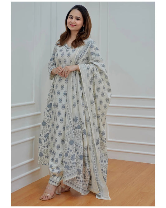 Anam Ethnic Set Women Printed Straight Kurta and Pant set with Dupatta